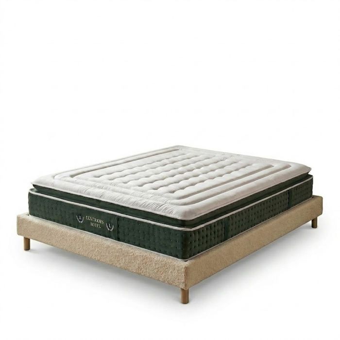 Ensemble lit et matelas - SAMPUR - Émeraude - 180x200 - Tissu bouclette sable - Mémoire de forme 33 cm Ensemble lit et matelas - SAMPUR - Émeraude - 180x200 - Tissu bouclette sable - Mémoire de forme 33 cm