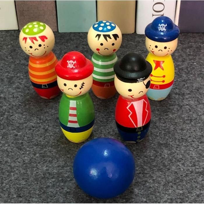 Jeu de quilles - Onwind - Jouets dIntérieur Enfants en bois Bowling puzzle Jeux de balle maternelle 3-7 ans Jeu de quilles Pirates