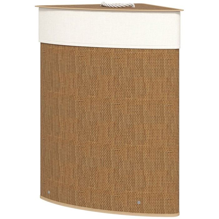 Panier à linge –Bambou tressé 55L avec couvercle et sac lavable – Pour coin salle de bain buanderie – Marron