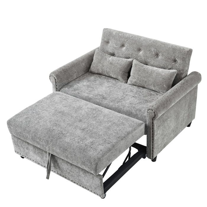 Canapé convertible 3-en-1 2 places en chenille gris avec dossier réglable et 2 coussins