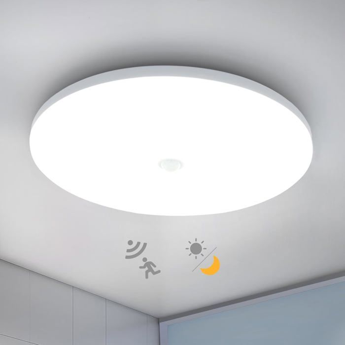 Plafonnier Led Detecteur De Mouvement Interieur 18W Lampe De Plafond Avec Capteur Crépusculaire Ip56 Plafonier Eclairage 650[AT51]