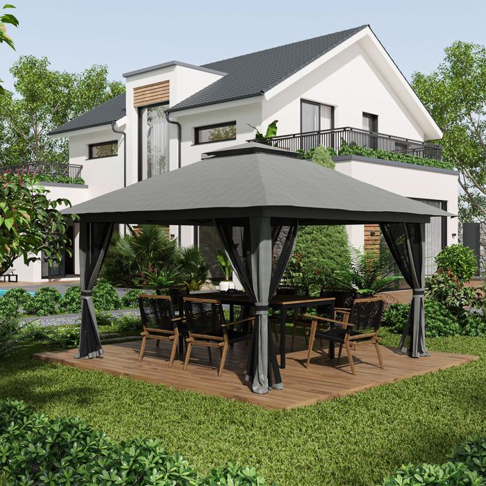 Pavillon pliant extérieur avec 4 parois moustiquaire et toit ventilé 4 x 4 x 3 m