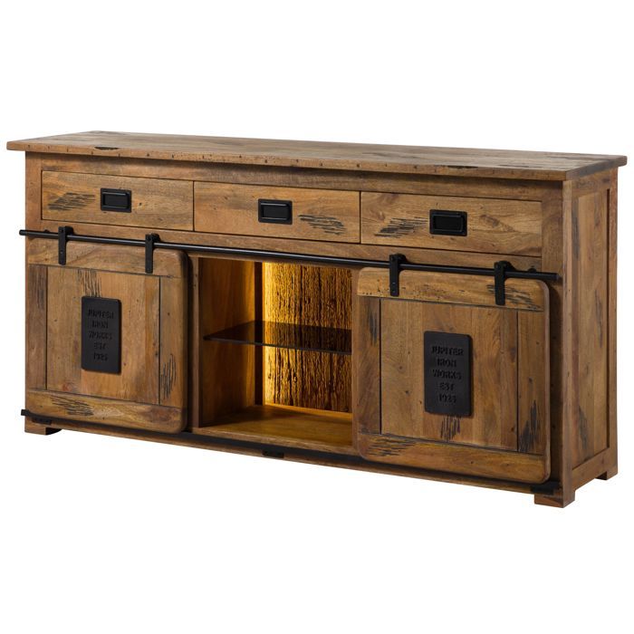 Buffet bas Manguier / Bois de récupération natur laqué massif 180x45x90 (BxTxH) bois massif RAILWAY LUX #102