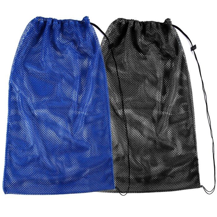Ensemble de 2 sacs de rangement en filet pour équipement de snorkeling — 18 x 27 pouces sac de plongée en filet (noir et bleu)