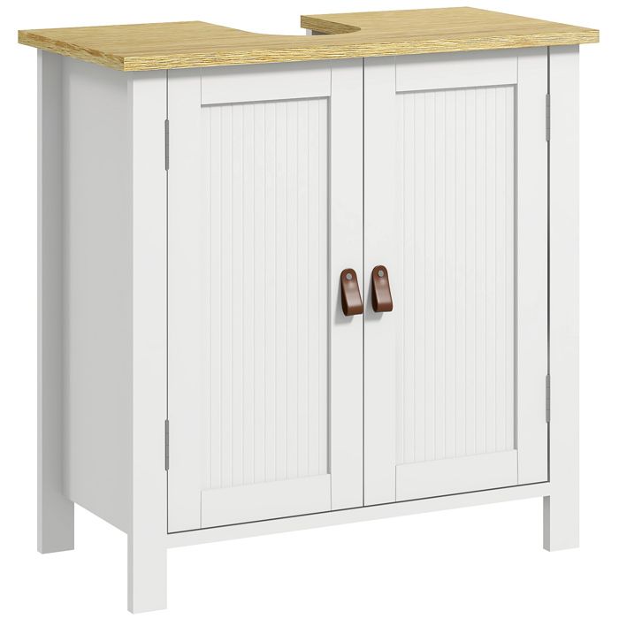 Meuble sous lavabo 2 portes étagère réglable 2 étages à lintérieure poignées en PU 60 x 30 x 60 cm blanc Meuble sous lavabo 2 portes étagère réglable 2 étages à lintérieure poignées en PU 60 x 30 x 60 cm blanc
