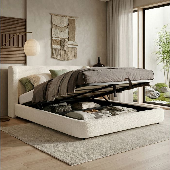 Lit Coffre Lit Double Ouverture Hydraulique et Tete de Lit Rembourree 180 × 200 cm sans Matelas