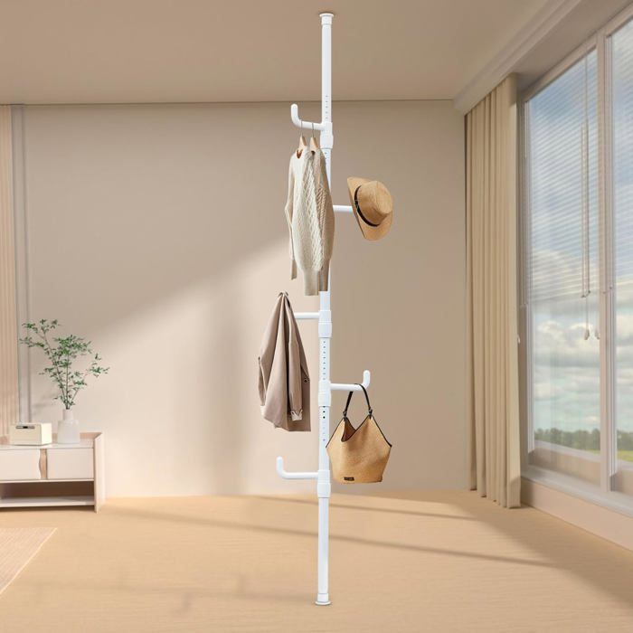 Porte-Vêtements Télescopique Avec 5 Crochets Blanc Extensible 110 À 310Cm Sans Perçage Pour Couloir Chambre Salon Bureau Vêt[Ji101]