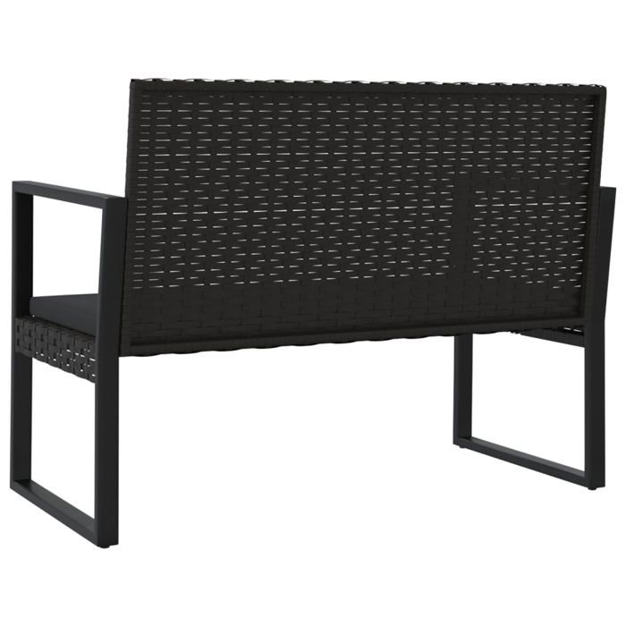 Banc de jardin avec coussins noir 106 cm résine tressée_2 ans garantie_56810