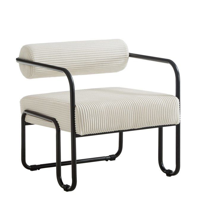 Fauteuil lounge beige en corduroy structure en métal noir 685 x 73 x 705 cm accoudoirs style moderne industriel