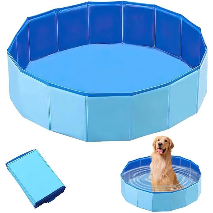 Piscine Chien Pliable 60x20cm Baignoire Animaux PVC avec Valve Vidange Pataugeoire Portable pour Chiens Chats Petits Animaux