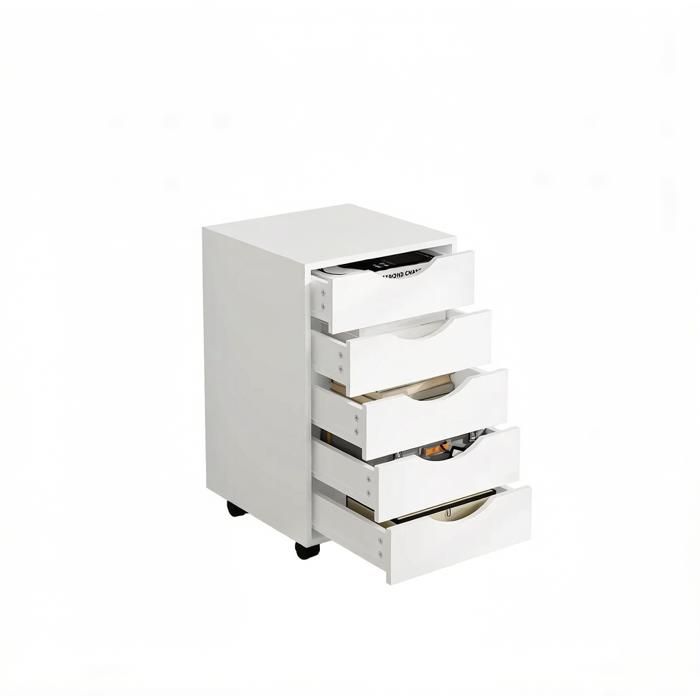 Caisson de bureau mobile blanc – 5 tiroirs – bois d’ingénierie – à roulettes