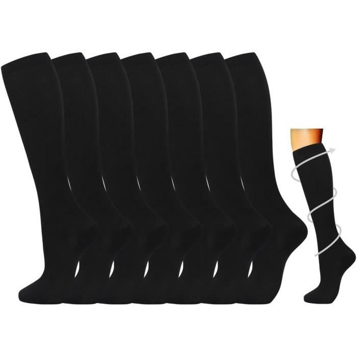 7 Paires de Chaussettes de Compression pour Femmes et Hommes 15-20 mmHg est le Meilleur Chaussettes Sportif et Médical(Noir) Noir