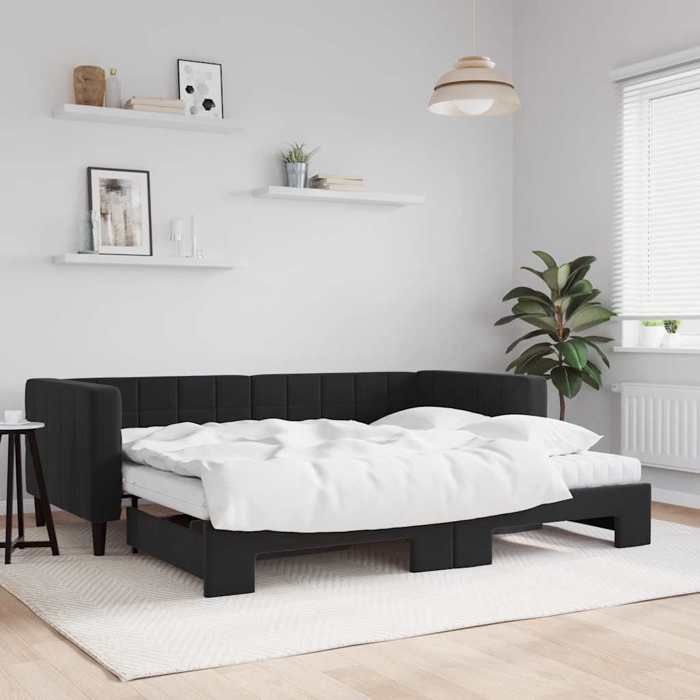 vidaXL Lit de jour avec gigogne et matelas noir 90 x 200 cm velours