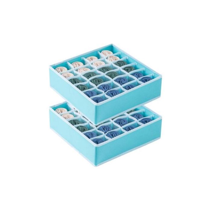 Organiseur Chaussettes - KeJi® - Rangement Tiroir - 24 Cases - Oxford Lavable 32x32x10cm