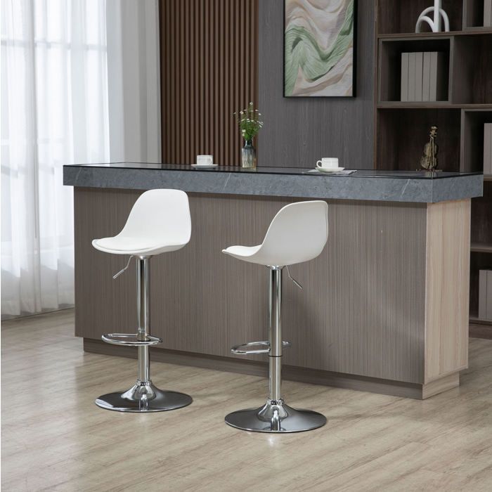 Lot de 2 chaises de bar blanches 42 x 38 x 82-104 cm réglables en hauteur dossier simili cuir acier