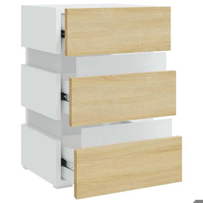 Magnifique Table de chevet à LED Blanc et chêne sonoma 45x35x67 cm - design polyvalent - pour maison - Beige 19.3 kg 2026_235434