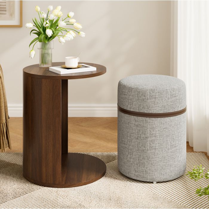 WOVREO Table d’appoint ronde avec tabouret escamotable MDF décor noyer 38 x 38 x 47 5 cm