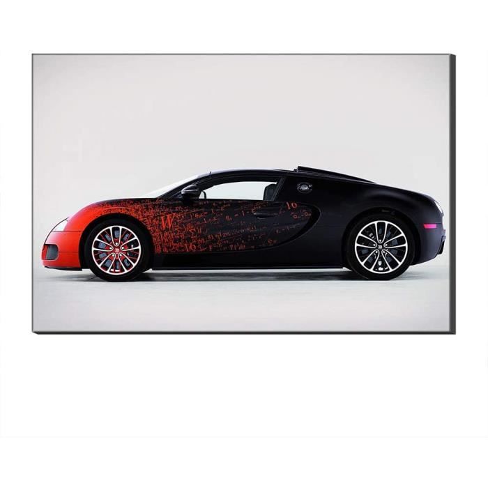 Rouge Et Noire De Bugatti Peinture Murale Art Sur Toile Oeuvre Dart Tableau Impression Sur Toile Pour La Décoration Maison Salon Super Voiture De Sport à 5 Panneaux Avec cadre,50_x_100_cm
