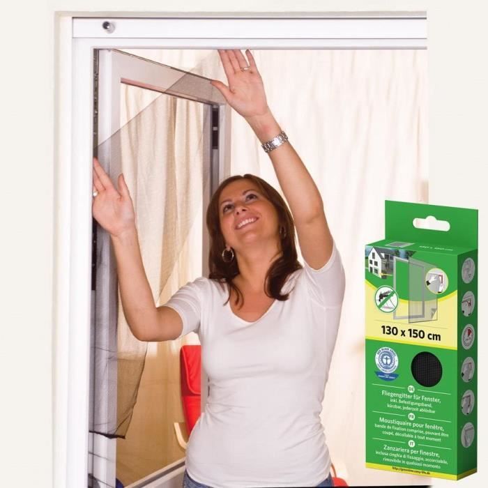 Moustiquaire Autocollante Eageroo Sans Perçure 130x150cm (lot Bandes Velcro Noires, Découpable)