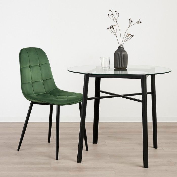 CHAISE DE CUISINE / SALON VERTE AVEC CAPITONNAGE - REVÊTEMENT EN TISSU VELOURS