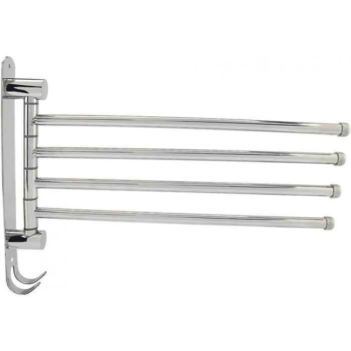 Porte-serviettes Pivotant Mural 4 Bras DXIA - Pliable à 180° - Blanc - Pour Salle De Bain, Cuisine - 4