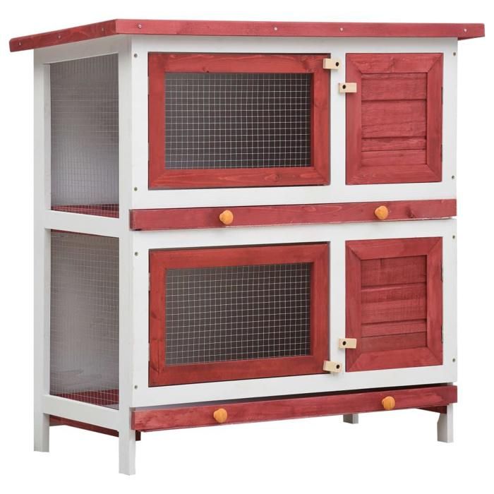 Clapier cage dextérieur 4 portes 90 x 45 x 90 cm rouge bois 02_0000594