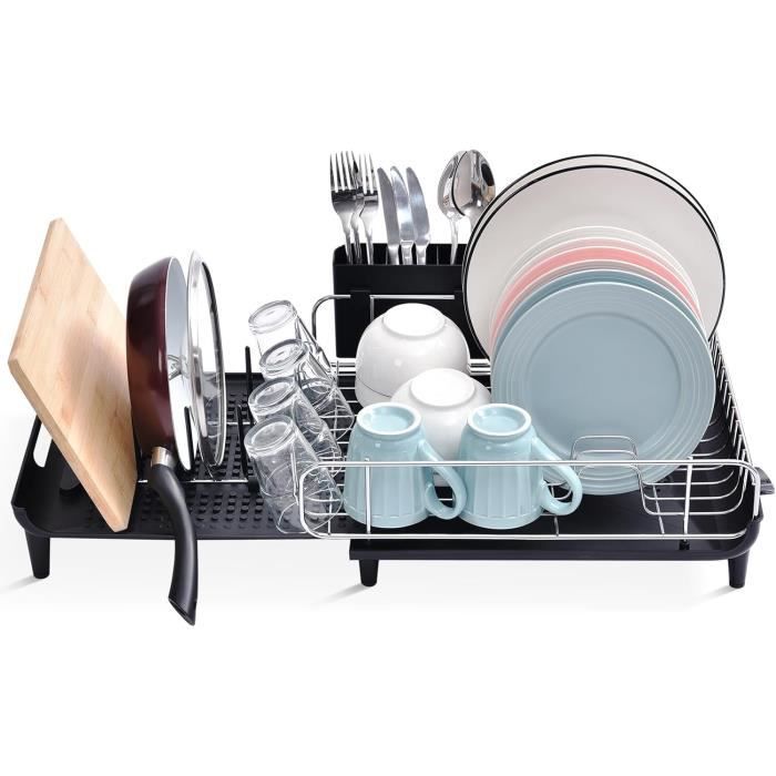 Egouttoir a Vaisselle Cuisine Extensible, Égouttoir Bec Verseur pour l'Évier, Porte-Couverts