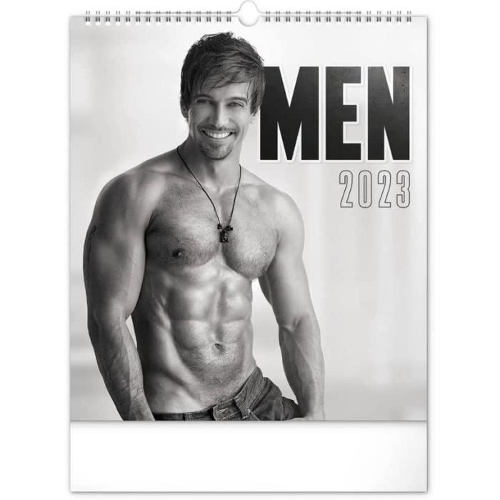 Calendrier spirale 2023 Sexy Homme nu noir et blanc - format