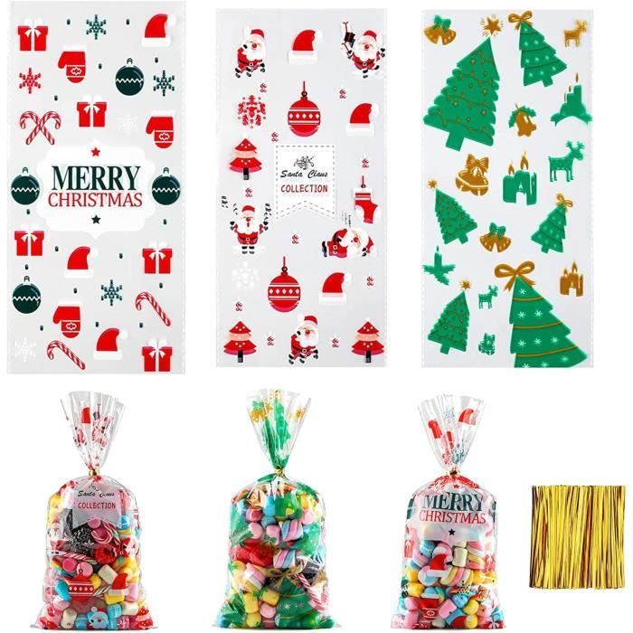 50 Pièces Sachets Transparents Bonbons De Noël, Sachet Cellophane