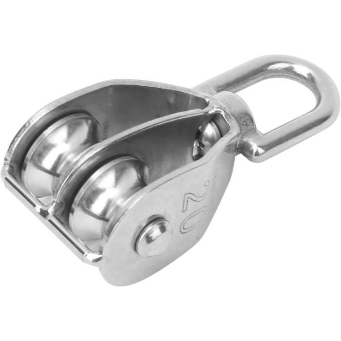 Poulie De Levage Acier Inoxydable M20 - Capacité 75kg, Crochet Rotatif 360°, Pour Câbles Jusqu'à 8mm
