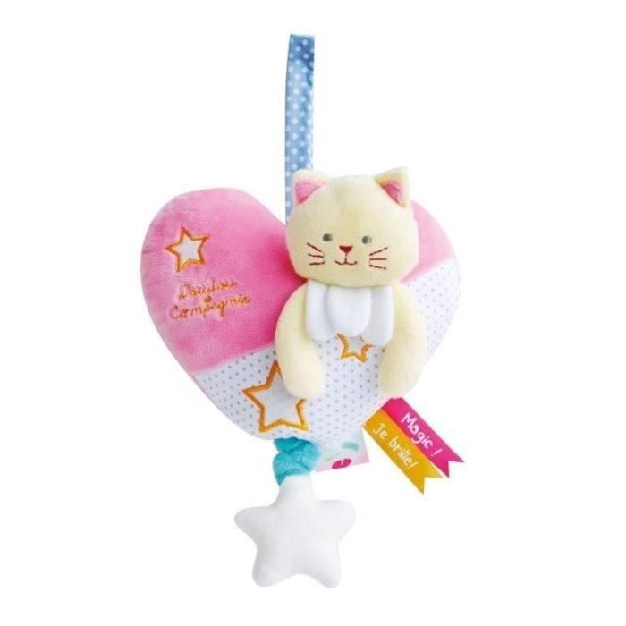 Doudou Boite a musique chat rose et jaune c ur Magic luminescent Doudou et Compagnie Cdiscount Puericulture Eveil bebe