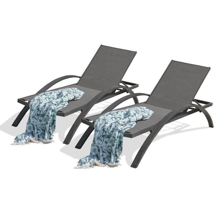 DCB GARDEN Chaise longue en aluminium et textilène Barcelona Gris