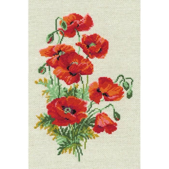 Kit Point De Croix Compté Coquelicots Sur Toile - Inclus Toile, Aiguille, Cadre, Neuf, Fabrication Ukraine
