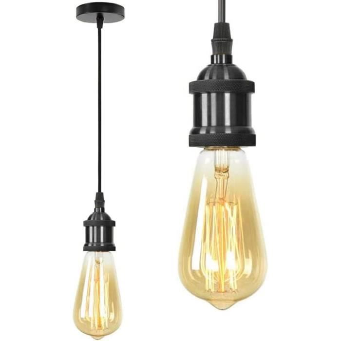 Lampe Suspendue Industrielle Vintage E27 – Plafonnier Rétro Noir Avec Câble Réglable