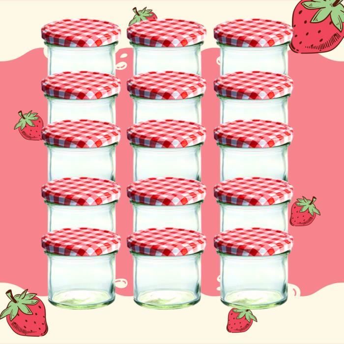 Mini pots confiture lot 6 de 30 ml avec étiquettes couvercles vichy petit-déjeuner, cadeaux de mariage et cadeaux maison d'hote (6)