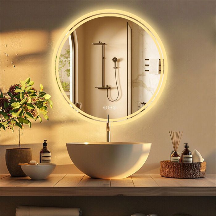 Miroir Salle De Bain Rond LED 40 Cm - Anti-buée, Interrupteur Tactile, Luminosité Réglable