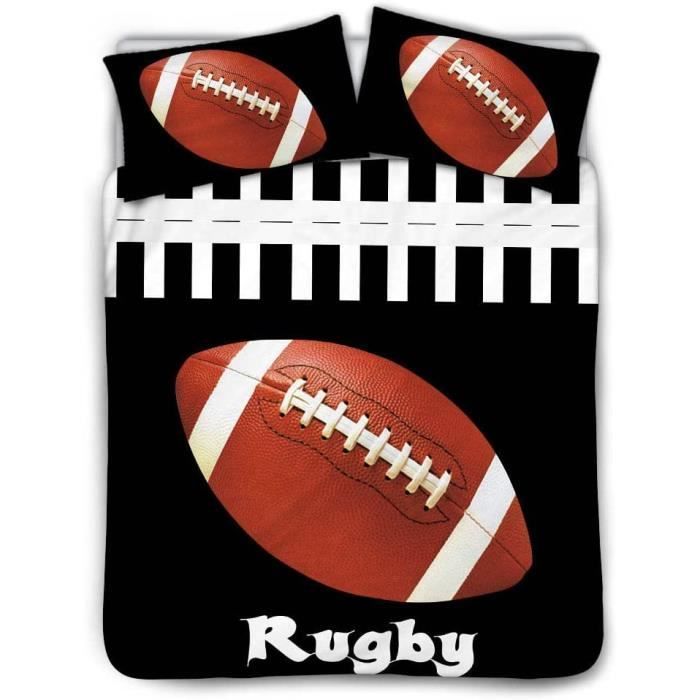 Housse de Couette 140x200cm Le Rugby Fermeture éclair cachée et 2 Taie