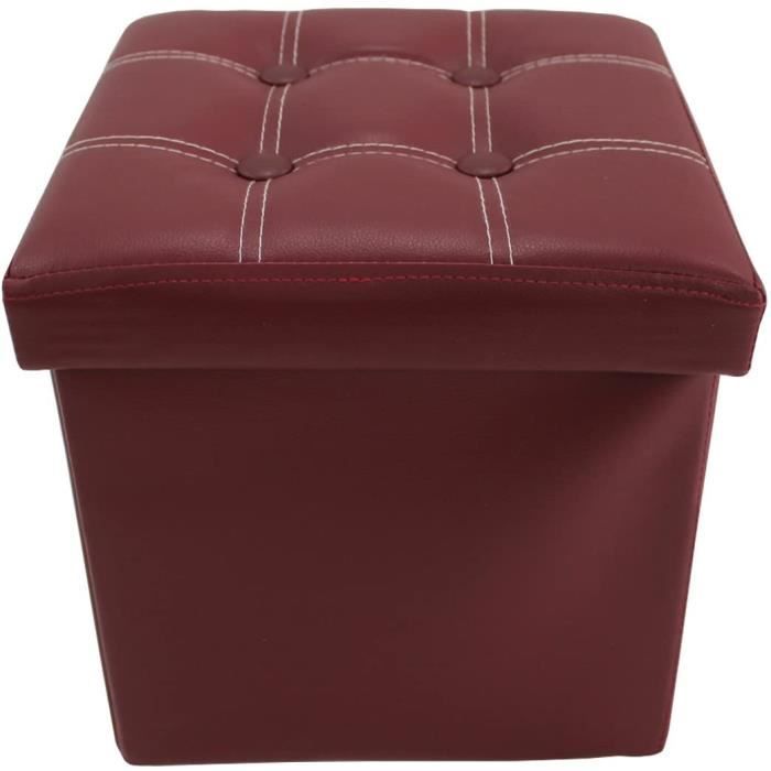 pouf rouge, recipient bordeaux carre petit espace, en simili cuir, rembourre - dimensions: 29 x 31 x31 cm (hxlxl) - art. re61