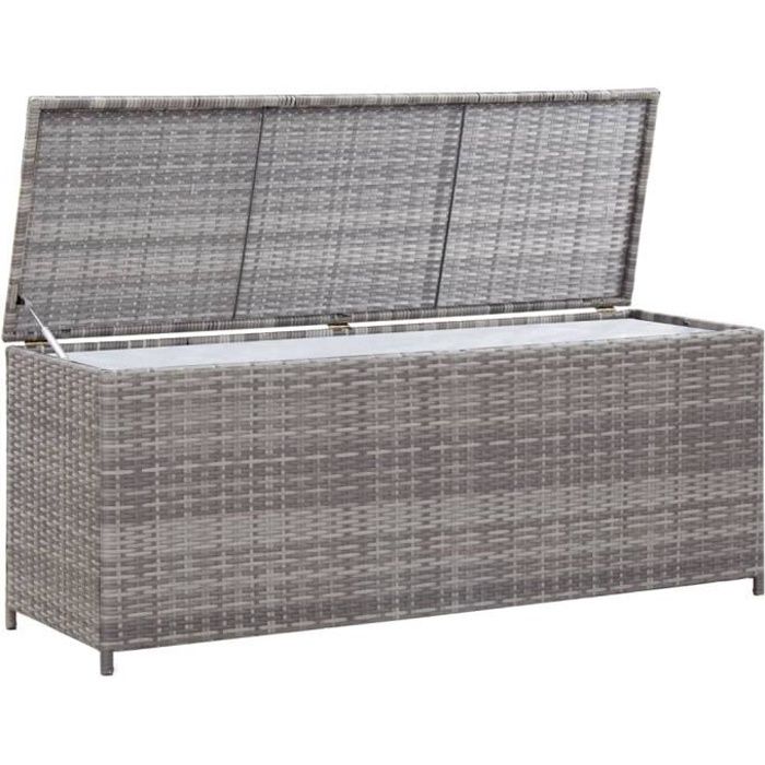 Malle de rangement - Grand MAISON - Coffre de rangement de jardin - Gris - 150x50x60 cm - Résine tressée