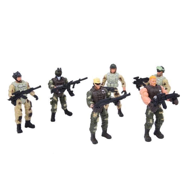 Drfeify Jouets militaires 6pcs Modèles de Police Soldats Militaires Mobiles avec Articulations Armes pour Parent-Enfant