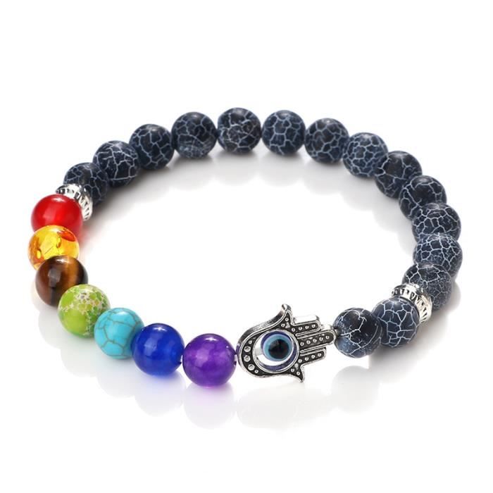 Bracelet En Pierre De Lave Noire Naturelle, Perles De Howlite Blanches