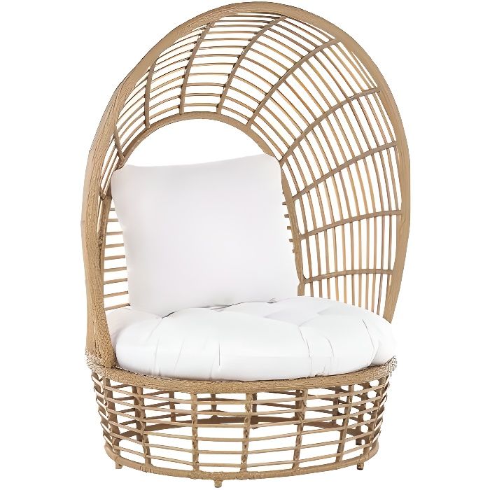 Fauteuil cocon en rotin et coussin beige LIDO - BELIANI - Contemporain - Design - Relaxation