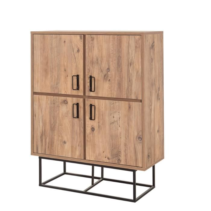 BRESOV - Buffet industriel en bois et métal - 4 portes - 8 rangements BRESOV - Buffet industriel en bois et métal - 4 portes - 8 rangements