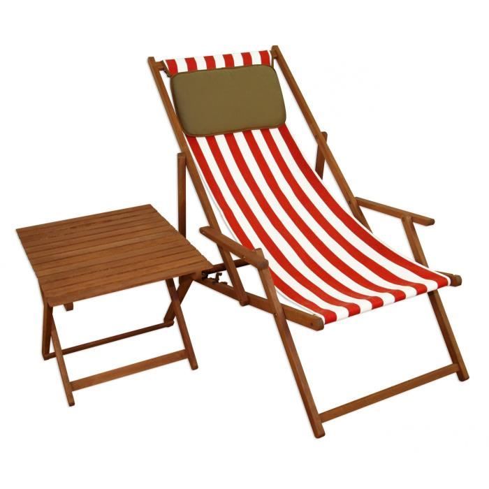 Chaise longue rayé rouge et blanc chilienne bain de soleil pliant table oreiller 10-314TKD Chaise longue rayé rouge et blanc chilienne bain de soleil pliant table oreiller 10-314TKD