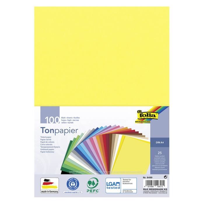 100 feuilles Papier à dessin A4 130g 25 couleurs assorties