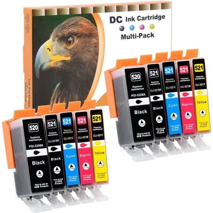 10 Cartouches D'Encre Compatibles Canon PGI 520 CLI 521 - Pour Imprimante Pixma IP4700 - Lot Neuf