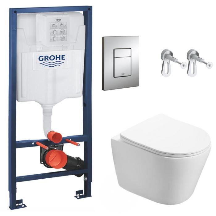 Grohe Pack WC Bâti support + WC Swiss Technologies Infinitio sans bride fixation invisible + Plaque chrome - vue 2
