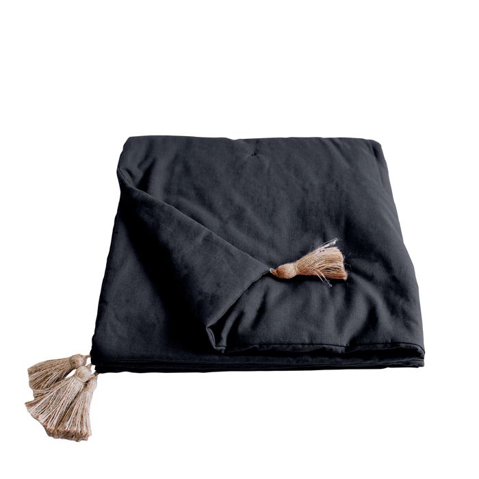 Edredon Panama avec pompons en jute Gris Foncé 90x190 cm