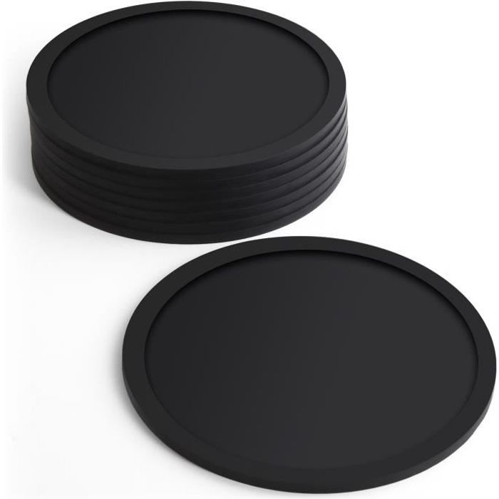 igadgitz Home U6901 - Sous Verre en Silicone sans BPA, Set de 8 Dessous de Verre - Ronde, pour Verre de Pinte de biere, Tasses-Noir