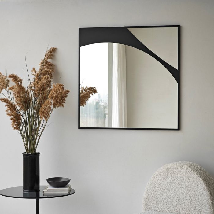 Americanflat Miroir Carré Mural Noir 61 Cm - Miroir Encadré Élégant Pour Chambre, Salon, Entrée Ou Salle De Bain